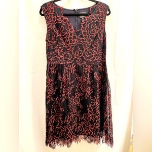 Adrianna Papell Black and Red Lace Dress.  Size 12